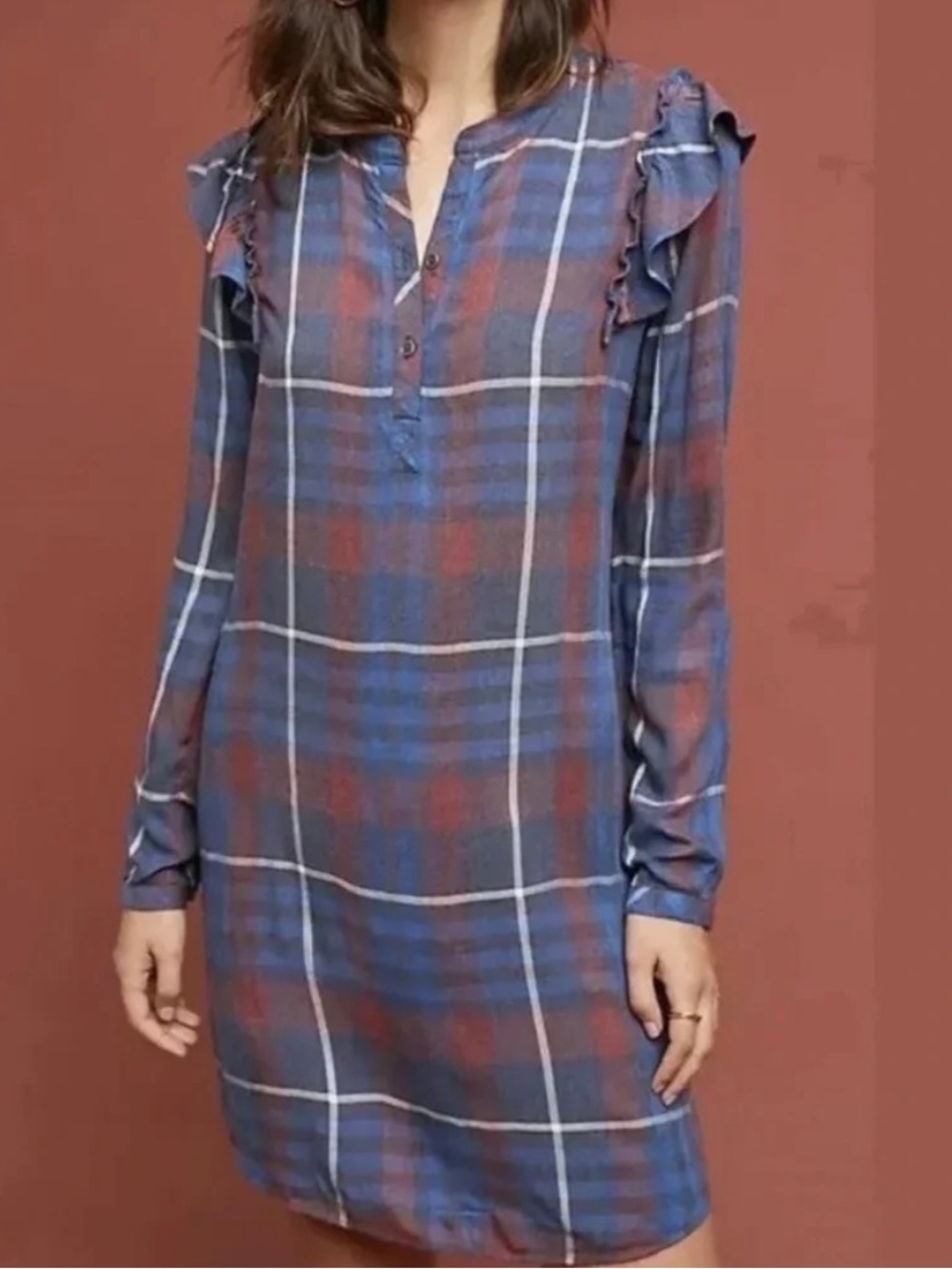 Anthropologie Cloth & Stone Plaid Flannel Long Sleeve Shirt Dress Size Small - Picture 7 of 7